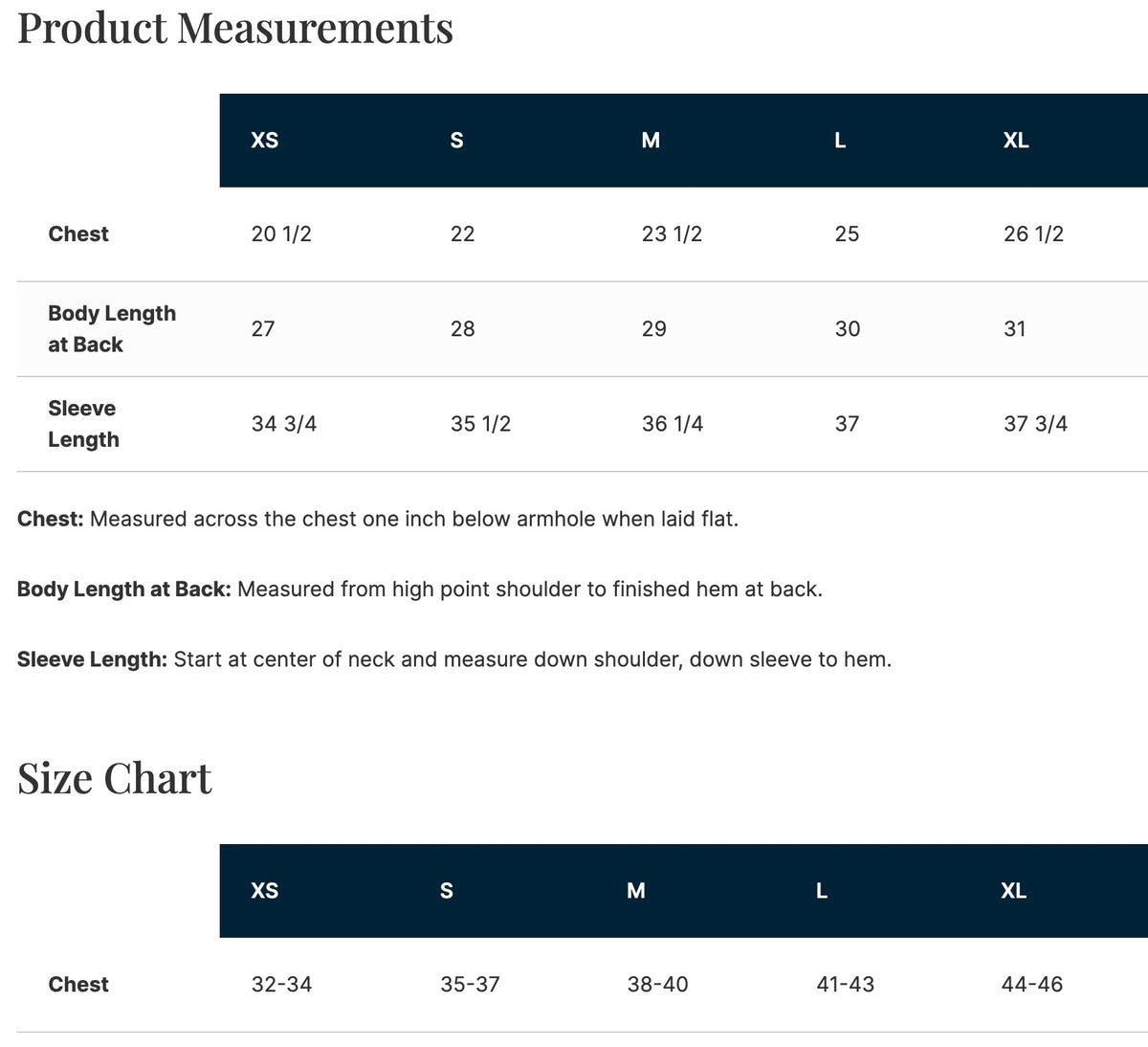 Size chart